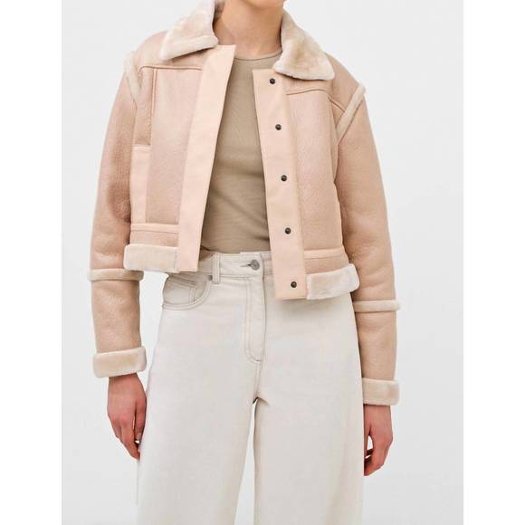 NEW FRENCH CONNECTION belen faux fur jacket in brown - Picture 1 of 3